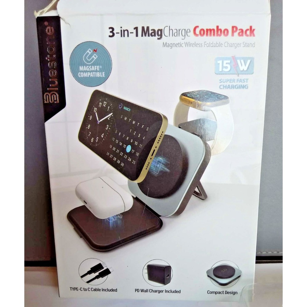 Bluestone 3 In 1 Mag Charge Combo Pack Magnetic Wireless Foldable Charger Stand